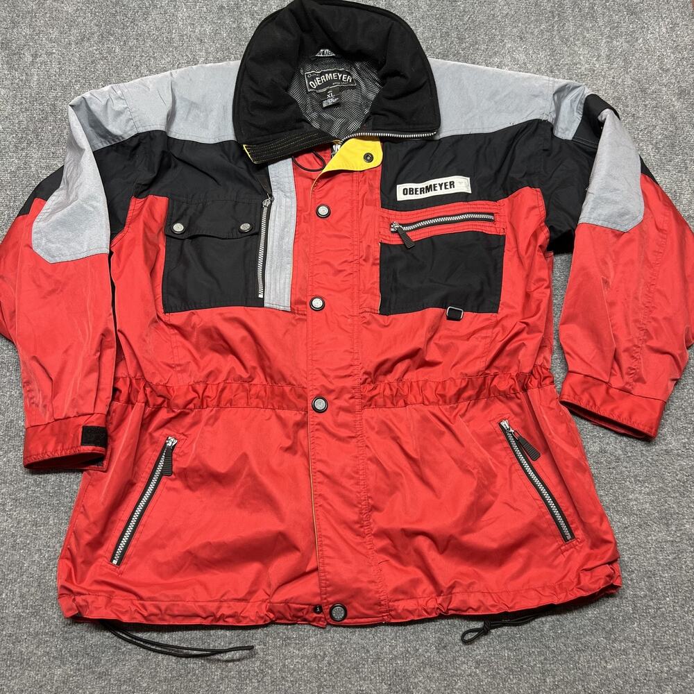 Vintage Obermeyer Jacket Mens XL Red Black Ski Long Colorblock Pockets Winter
